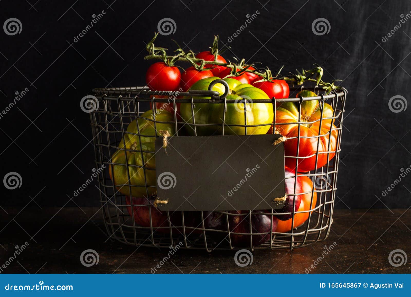 Different Tomatoes in a Wire Basket Stock Image Image of dark, nature