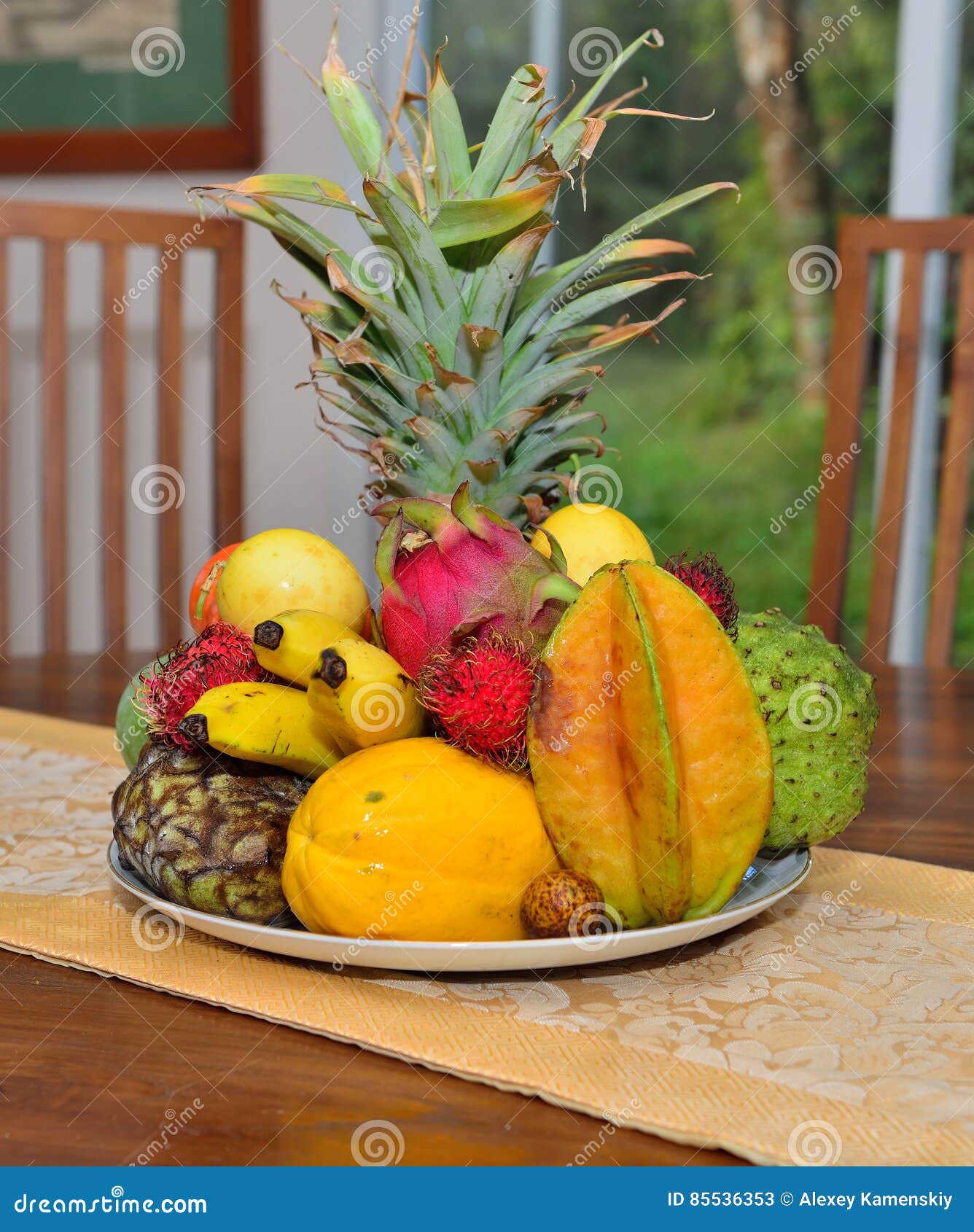 Different Tropical Fruits of Hawaii on a Plate Stock Image Image of
