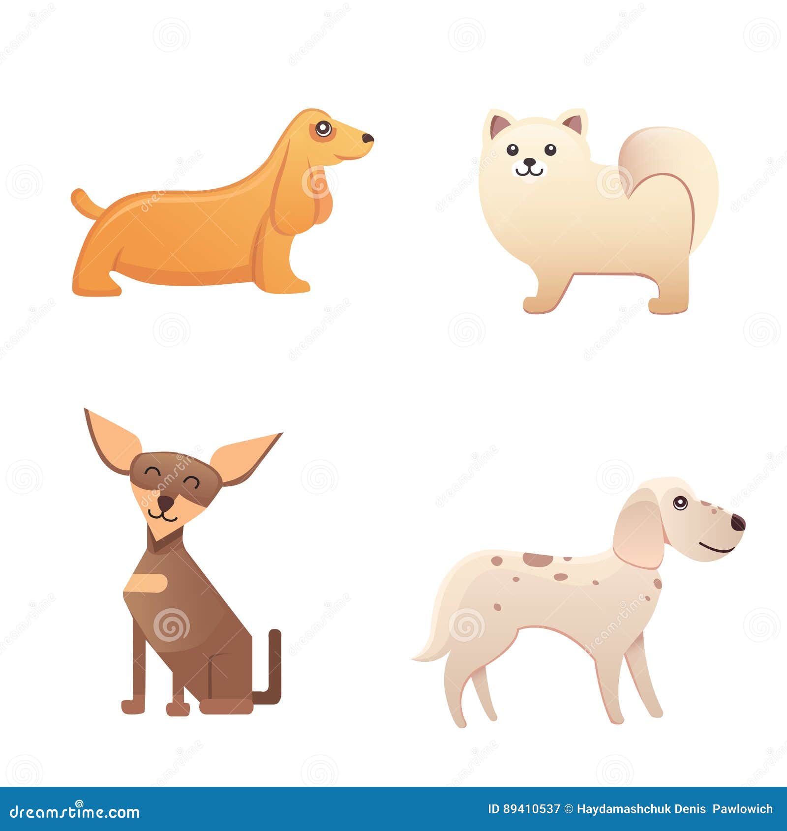 Different Type of Cartoon Dogs. Happy Dog Set Vector Illustration
