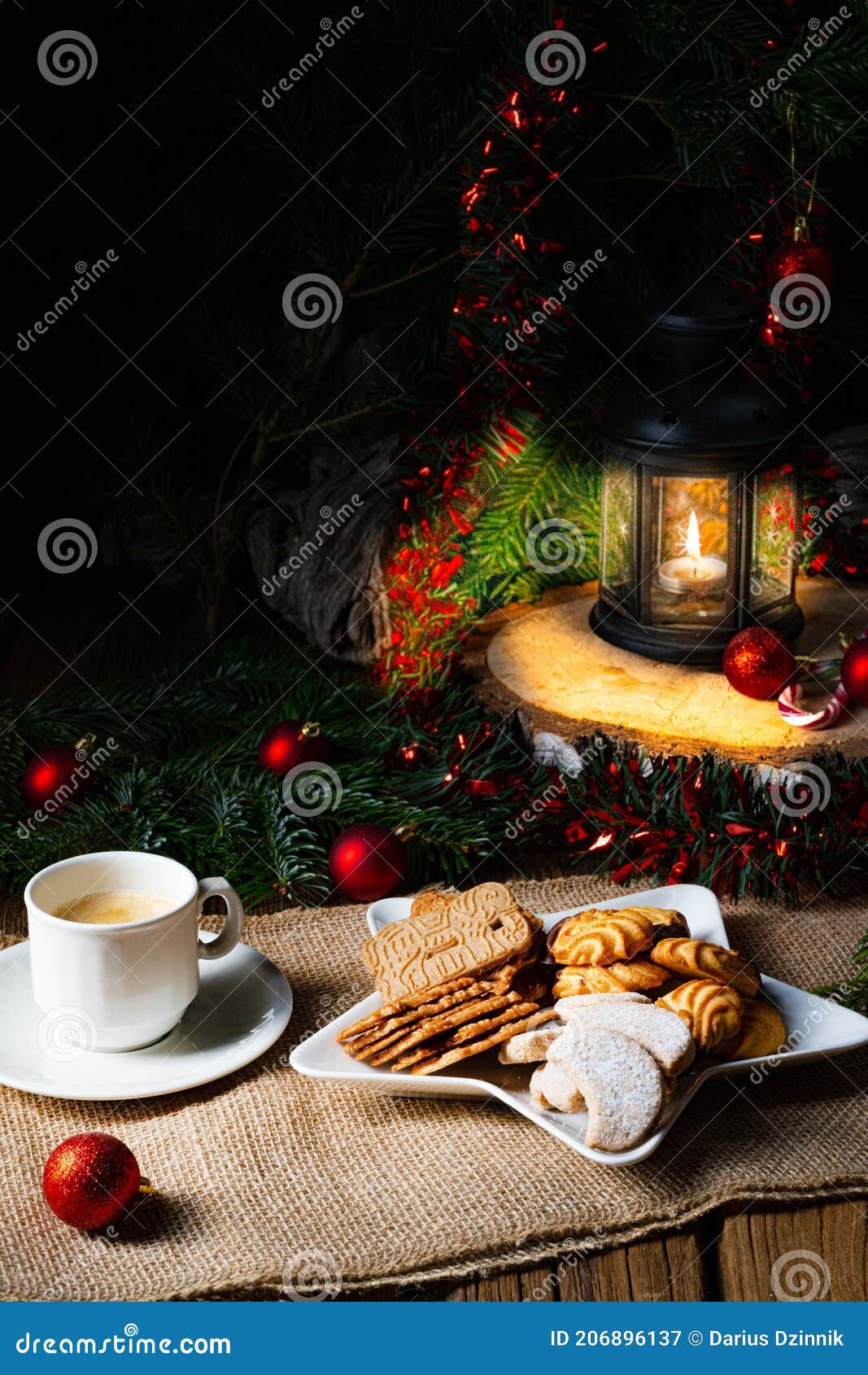 different-types-of-biscuits-with-rustic-christmas-decorations-stock