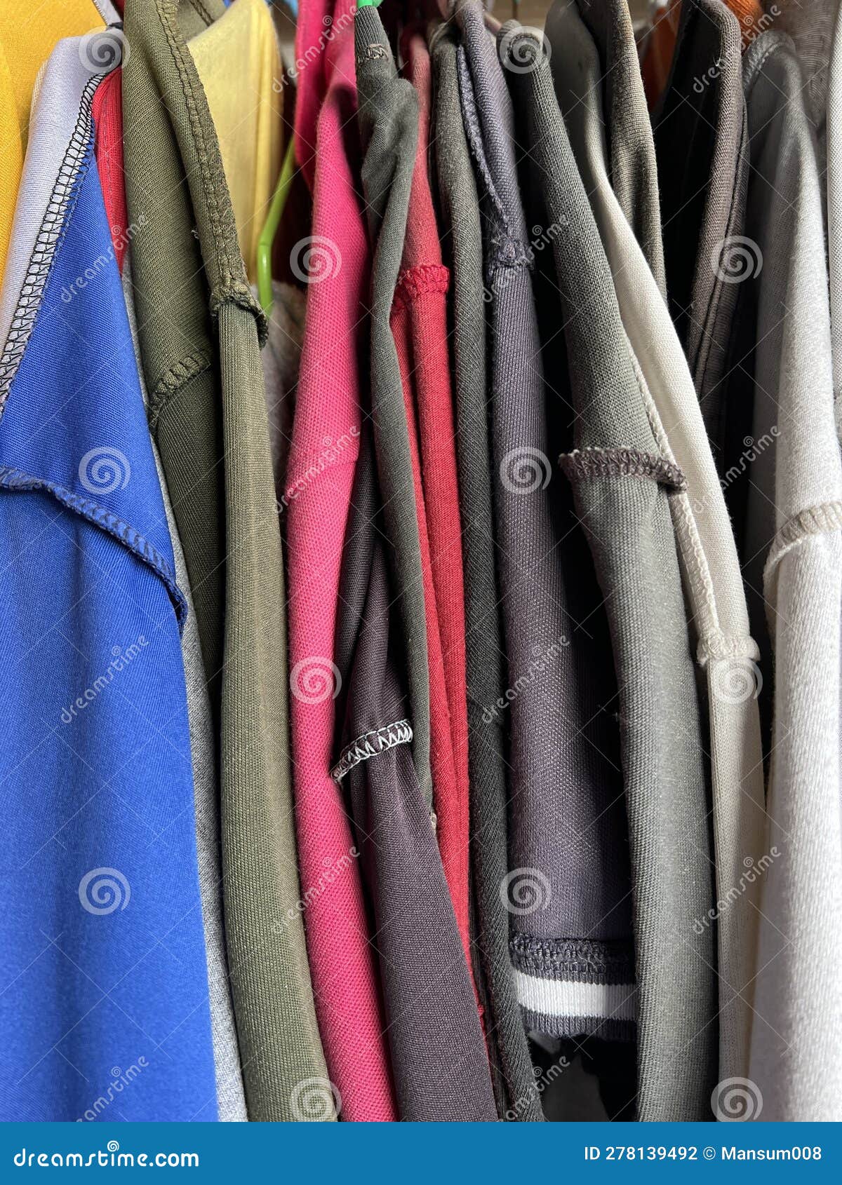 Different Types of Clothes in a Row Stock Photo Image of fabric, blue