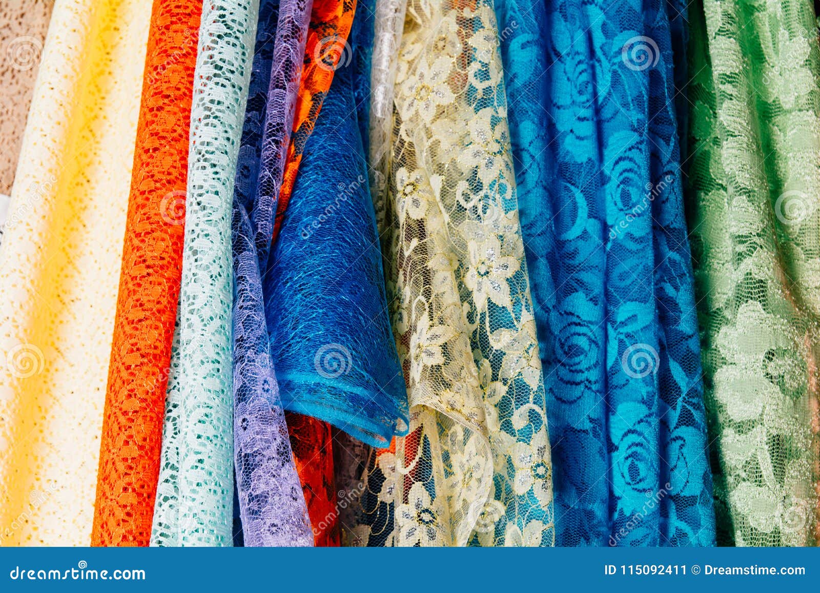 Different Types of Fabrics are Stacked in a Row Stock Image Image of