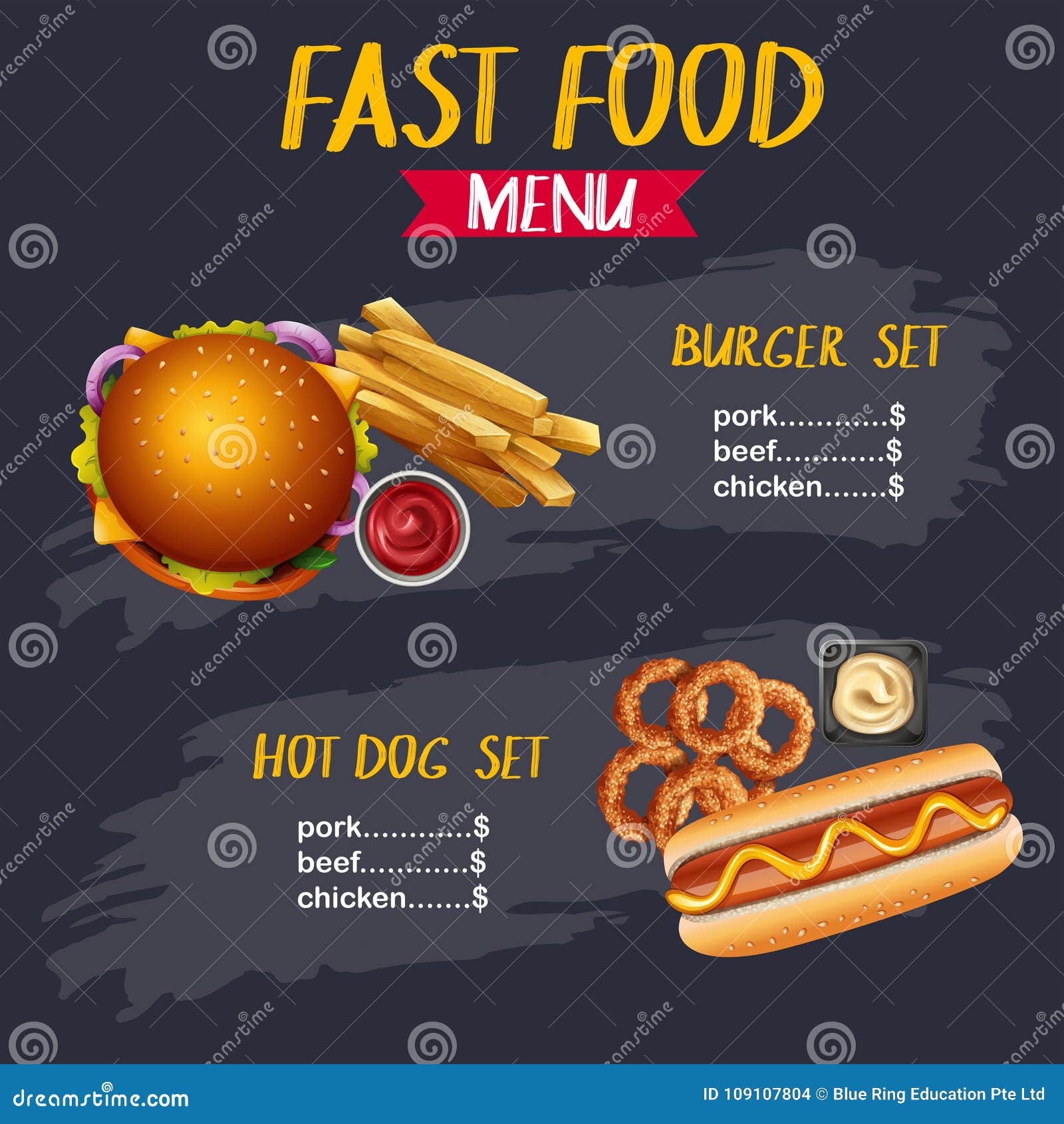 Different Types of Fastfood on Menu Stock Vector - Illustration of