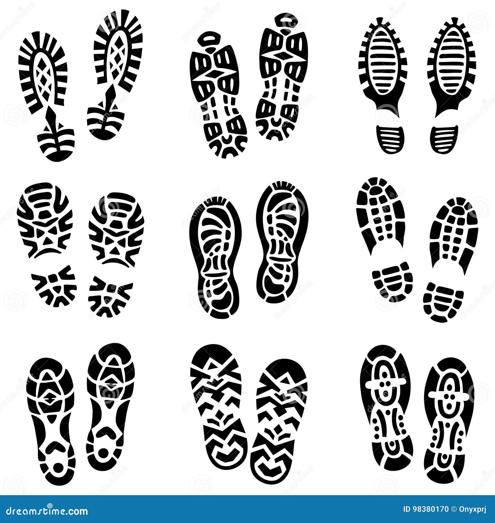 Different Types of Footprint. Monochrome Vector Illustrations Stock ...