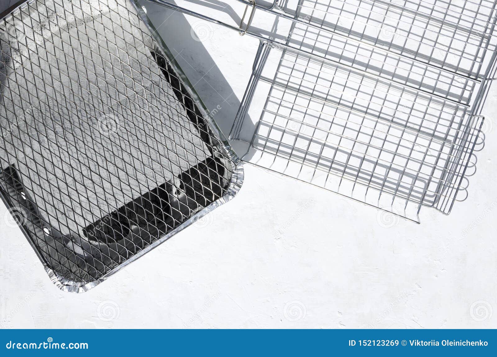 Different Types of Grill Grate on the Wgite Surface, Empty Space Stock