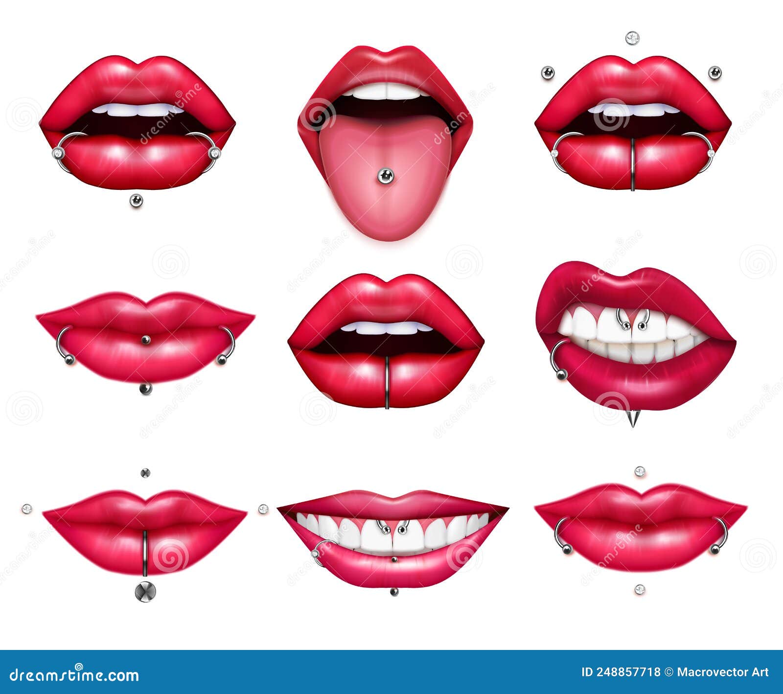 Lips Piercing Set stock vector. Illustration of elements 248857718