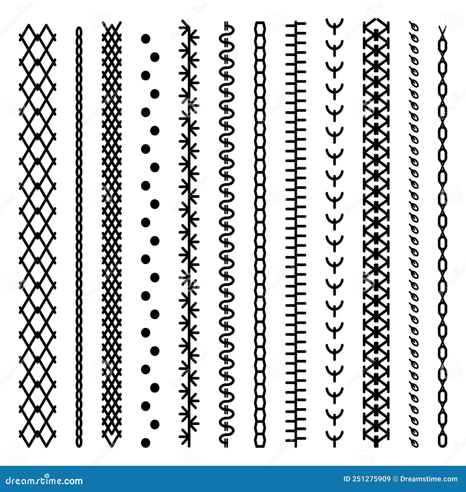 Different Types of Machine Stitch Brush Pattern Stock Vector ...