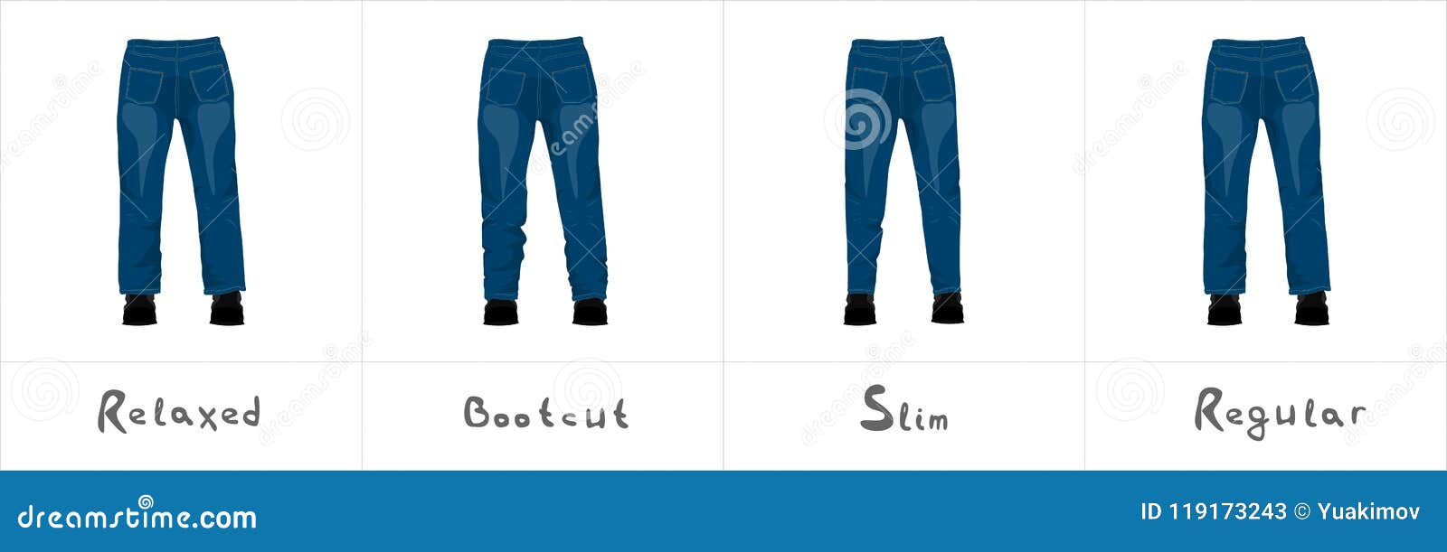 Different Types of Men`s Blue Jeans Back View Isolated on White Stock ...