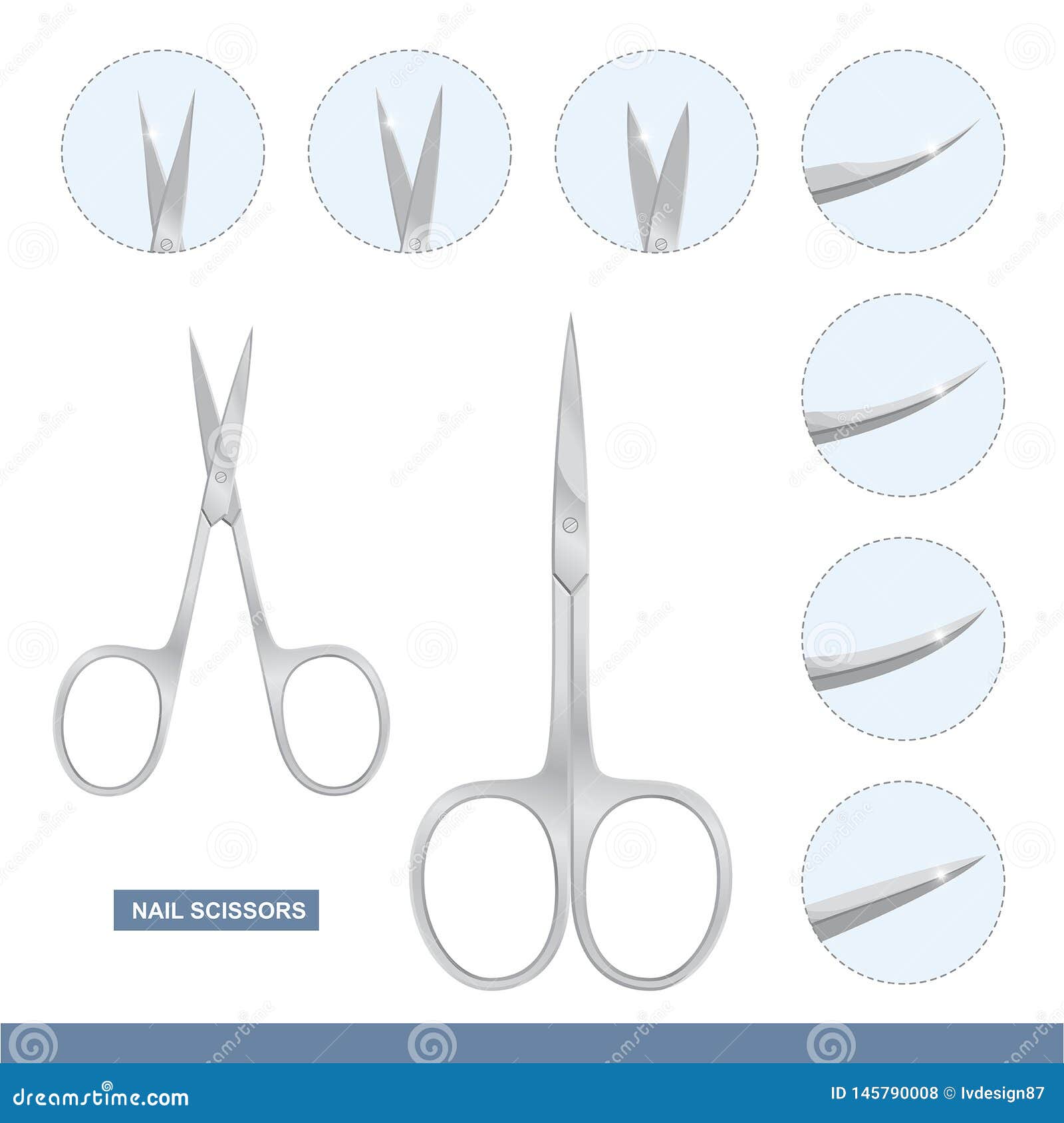 different types of nail scissors. manicure and pedicure care tools. 