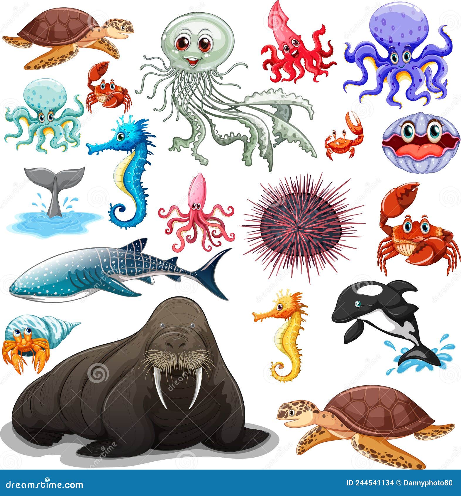 Different Types of Sea Animals Stock Vector - Illustration of marine,  element: 244541134