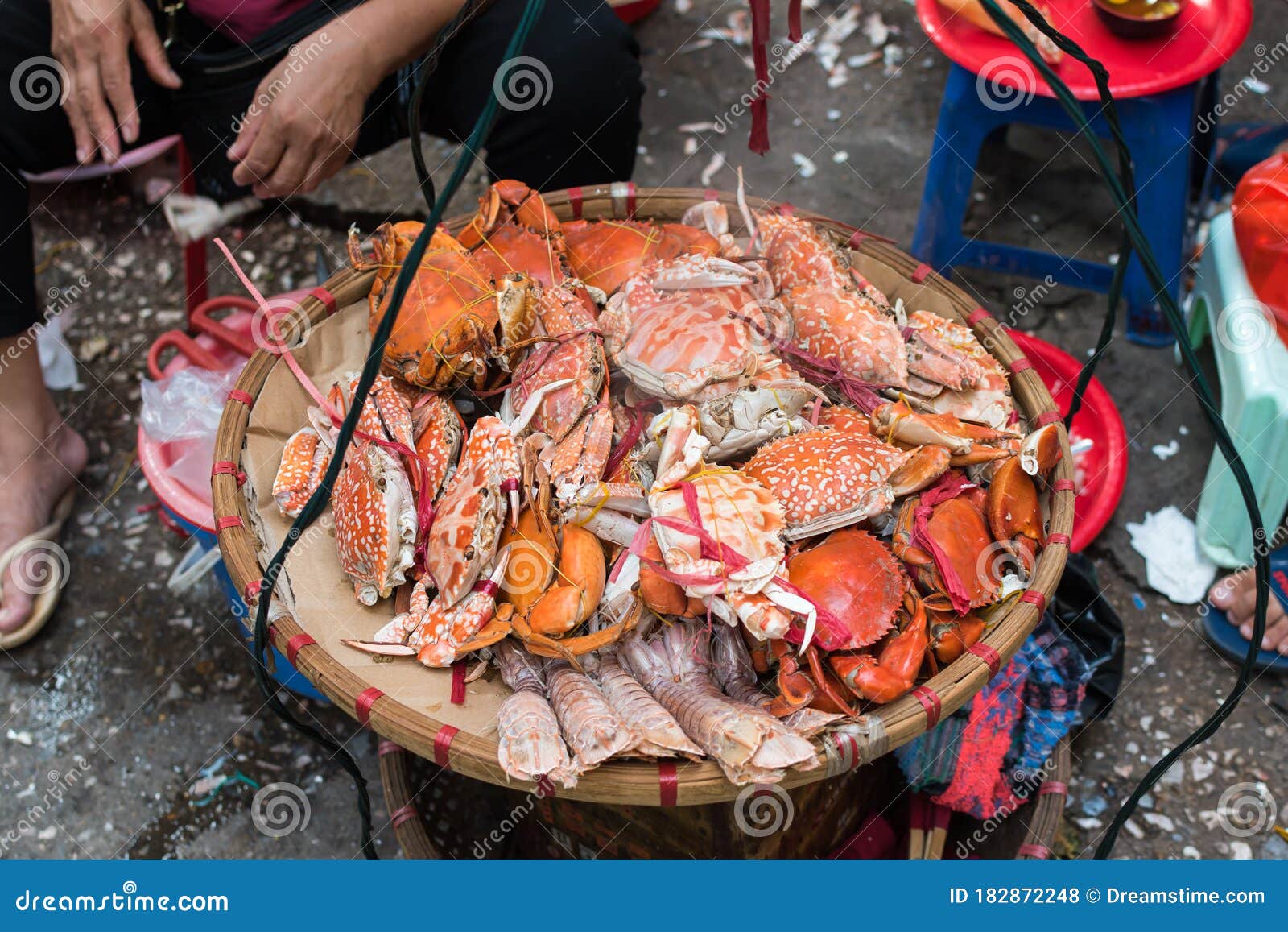 Different Types of Crustaceans Seafood, Crabs, Prawns in Hanoi Old