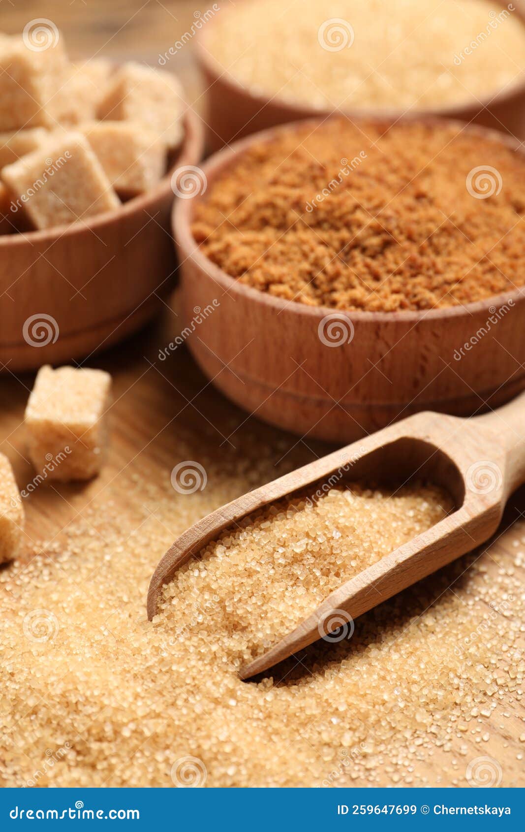 Different Types of Sugar on Wooden Table, Closeup Stock Image Image