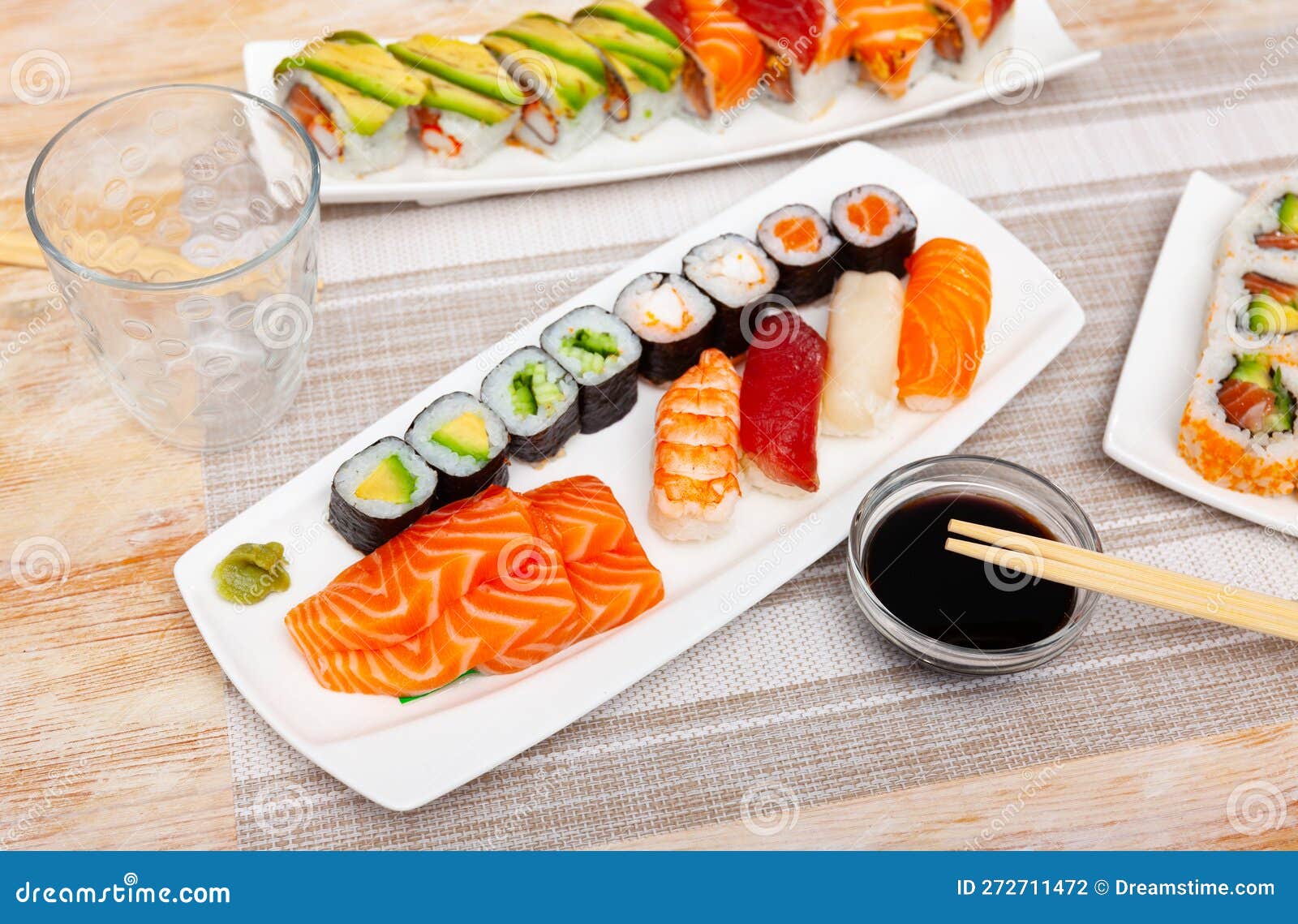 Different Types of Sushi and Sashimi on Table Stock Photo Image of