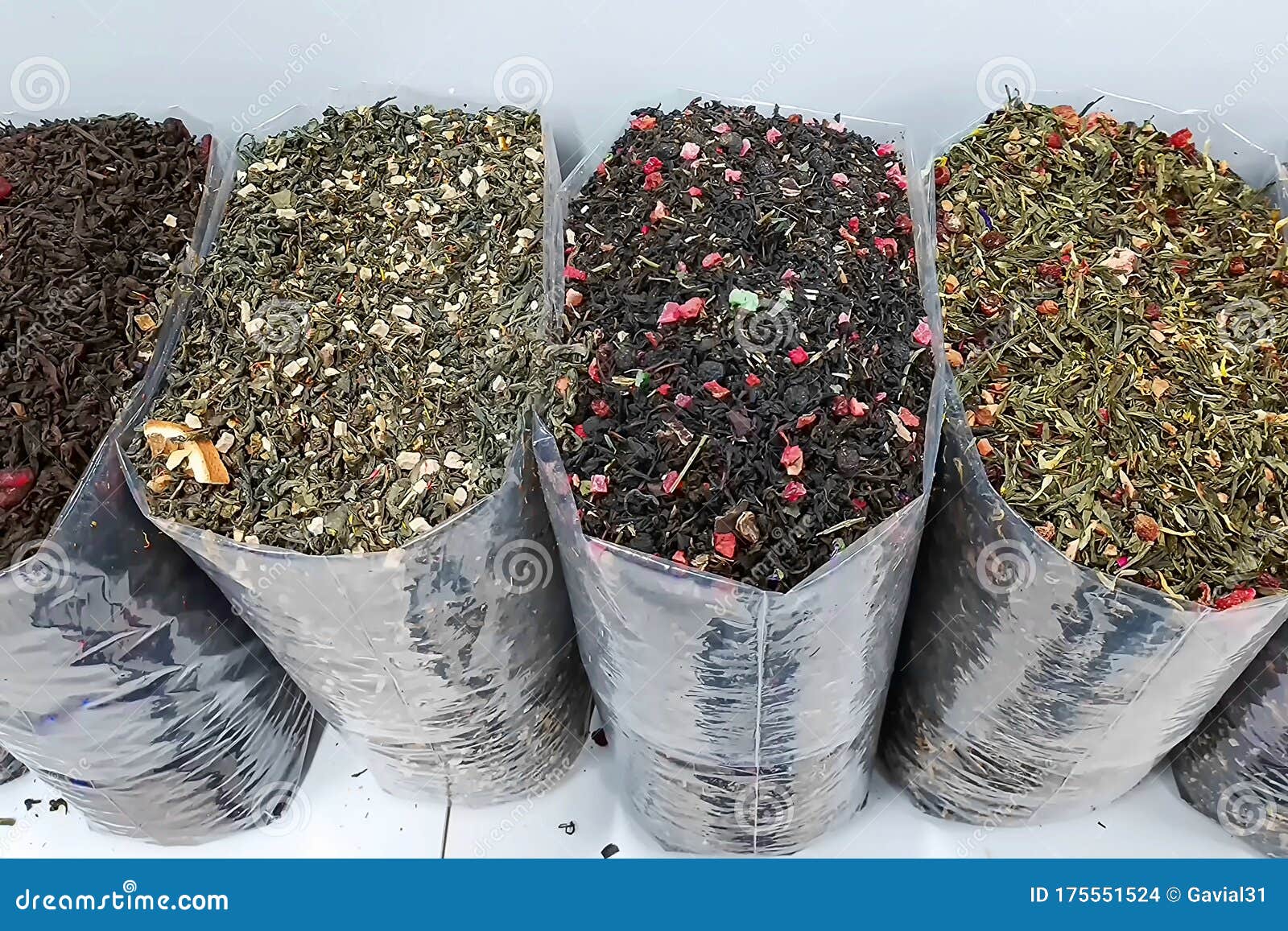 Different Types of Tea. a Mixture of Teas. Tea in Containers on Sale Stock Photo Image of