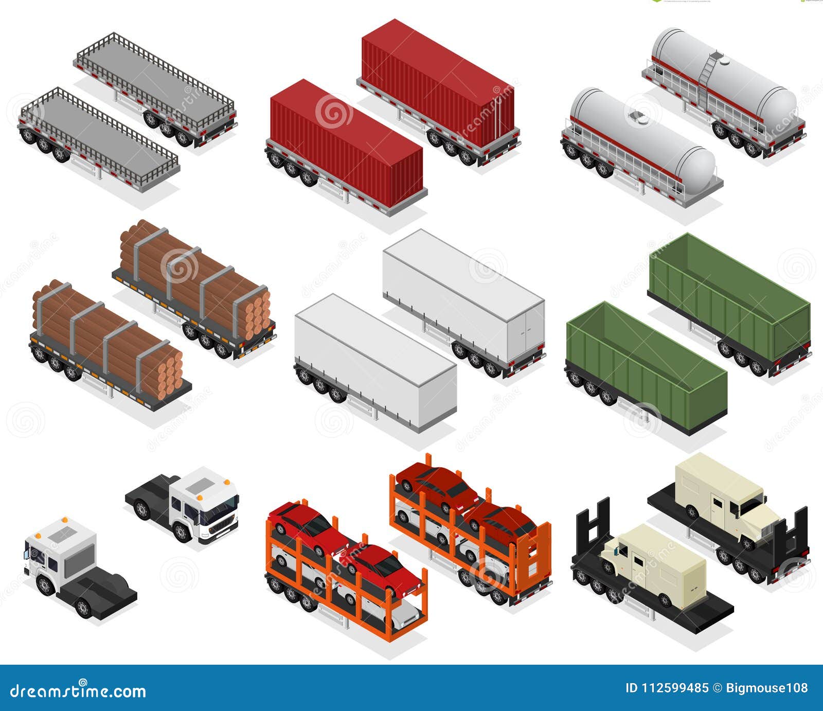 Download Different Types Trailers 3d Icons Set Isometric View ...