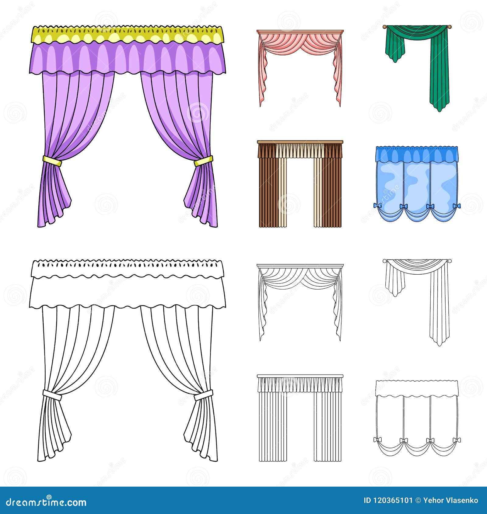 Different Types Of Window Curtainscurtains Set Collection Icons Different Types Of Window Curtainscurtains Set Collection Icons