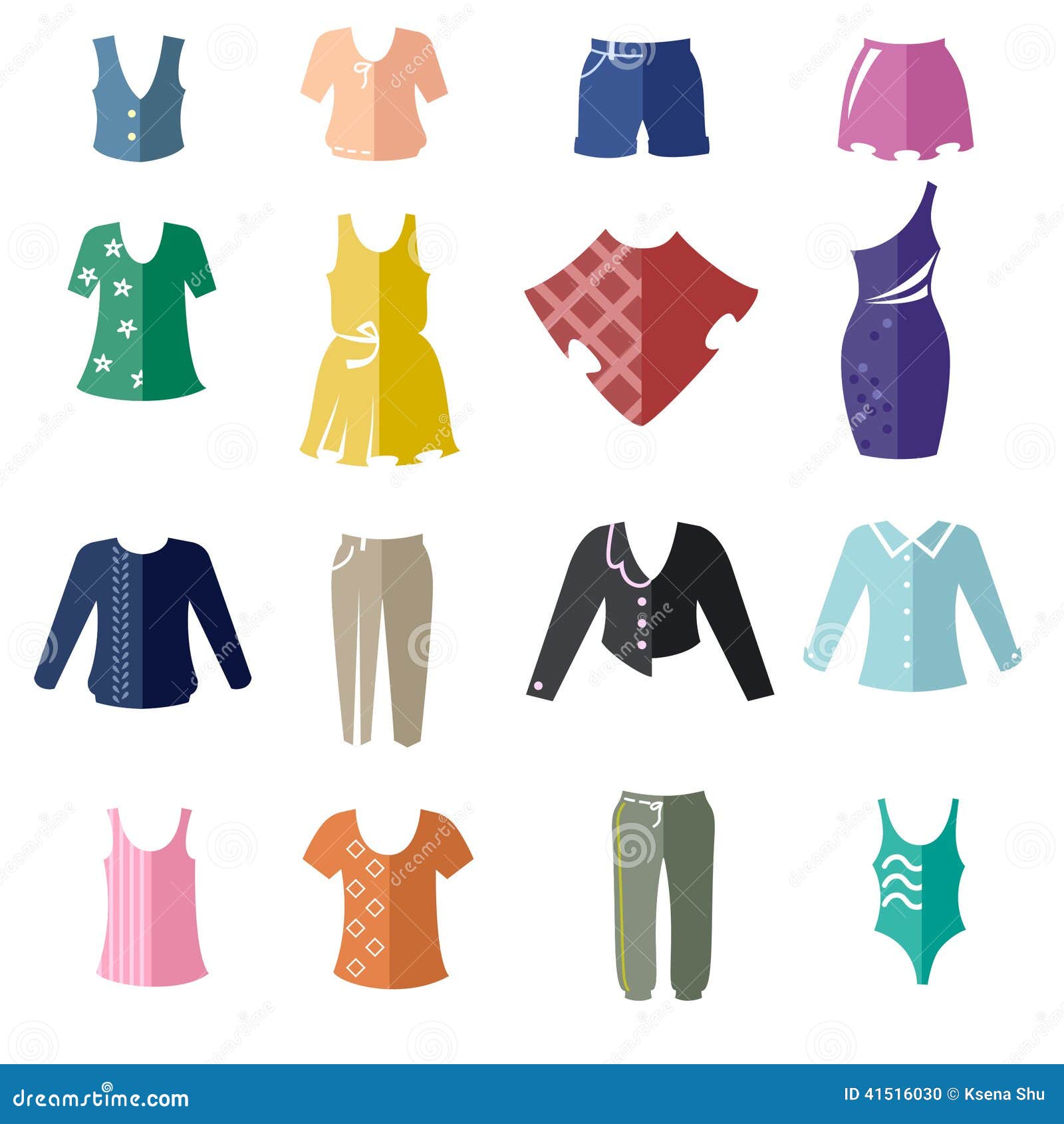 Different Types Of Women's Clothing As Bicolor Flat Icons Stock Vector ...