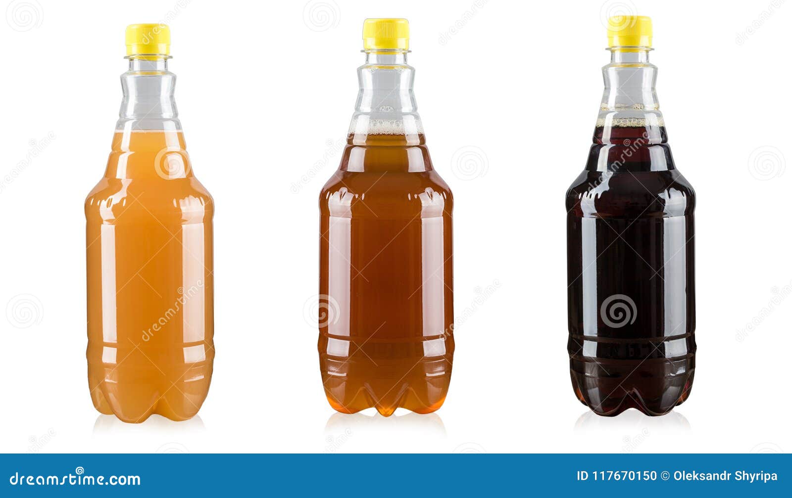 Different Varieties of Craft Beer in Plastic Bottles on White