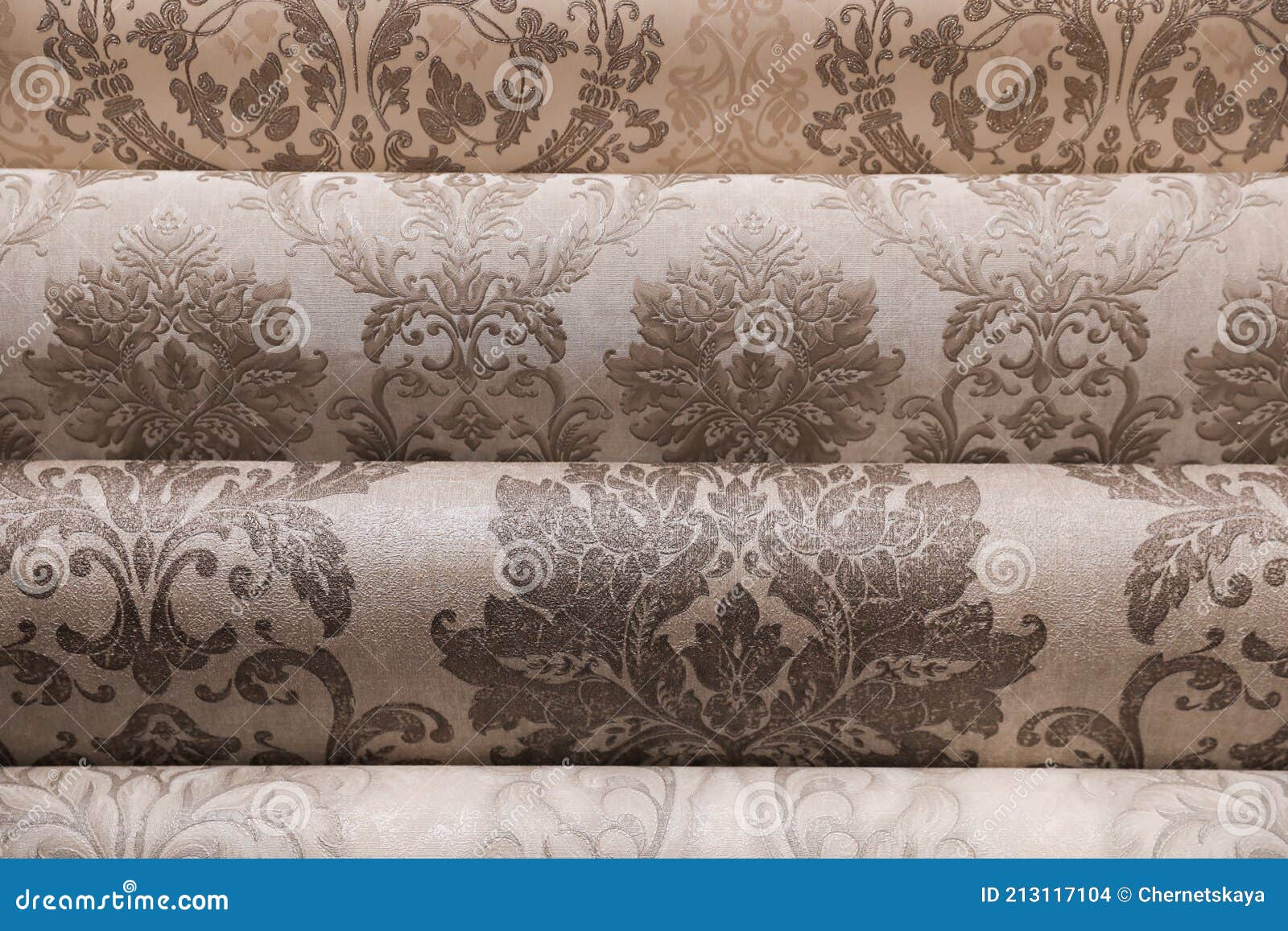 Different Wall Paper Rolls As Background, Closeup Stock Photo Image