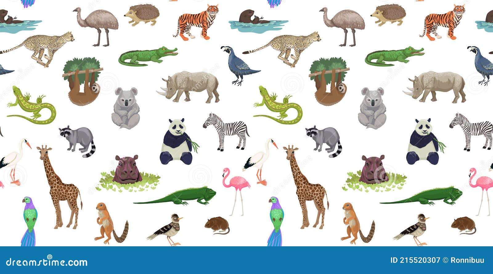Seamless Pattern with Wild Exotic Animals, Mammals and Birds, Rainforest  and Savannah Fauna. Vector Illustration Stock Vector - Illustration of  seamless, background: 215520307