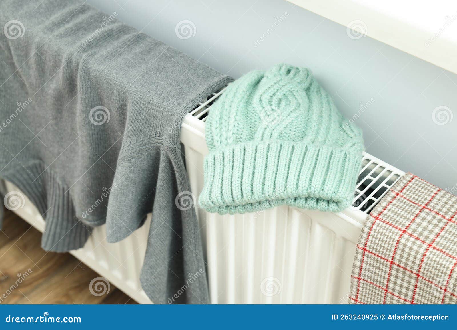 Different Winter Clothes Drying on Radiator Indoor Stock Image Image