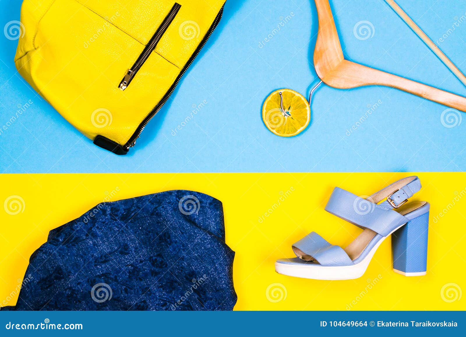 Different Women`s Clothing and Accessories in Bright Yellow and Blue ...