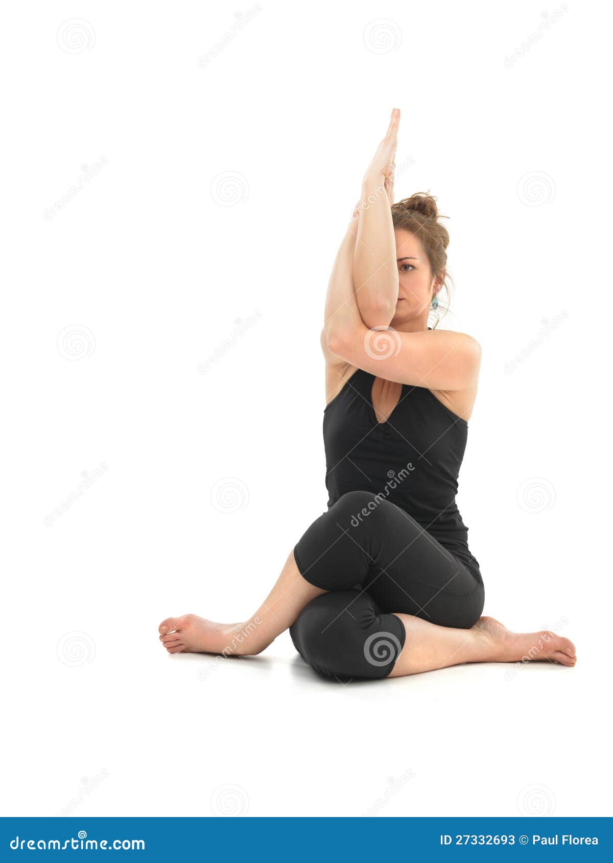 Two young women doing advanced yoga at bright room. Female yogi practicing  high flying whale acro