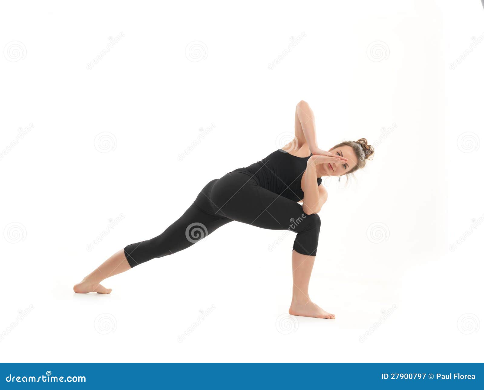 Difficult yoga pose demo stock image. Image of blonde 27900797