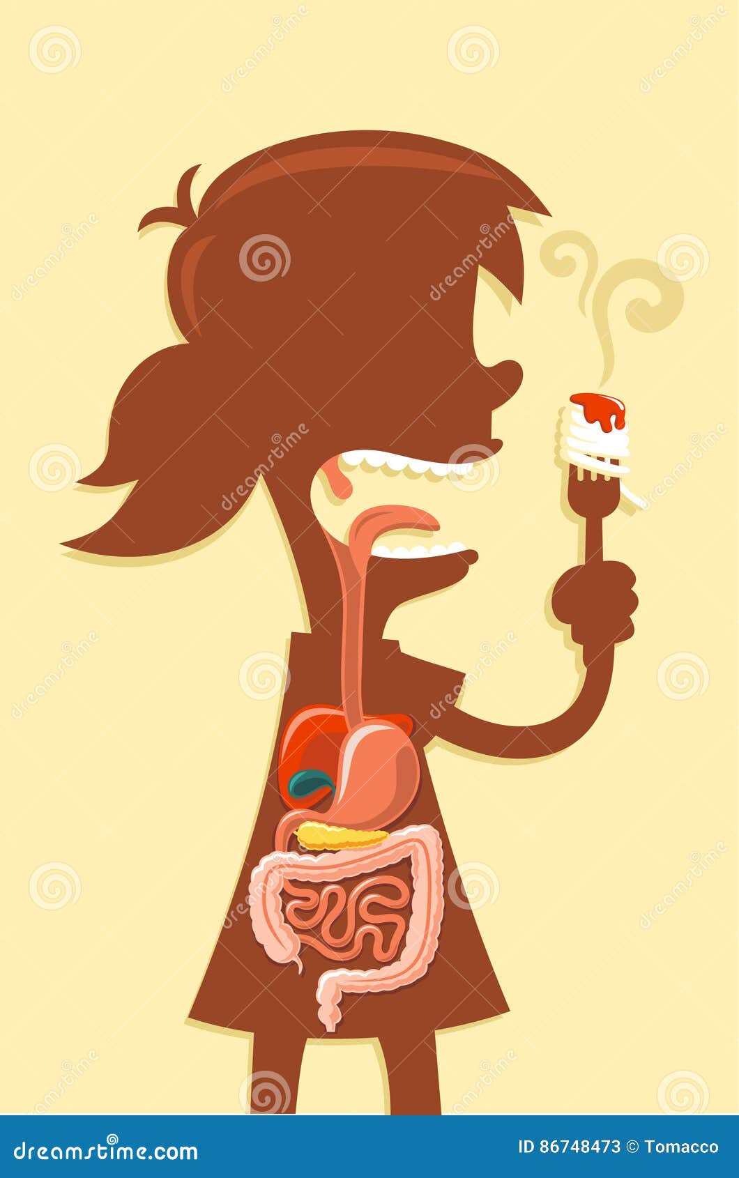 Digestive system of a girl stock illustration. Illustration of head