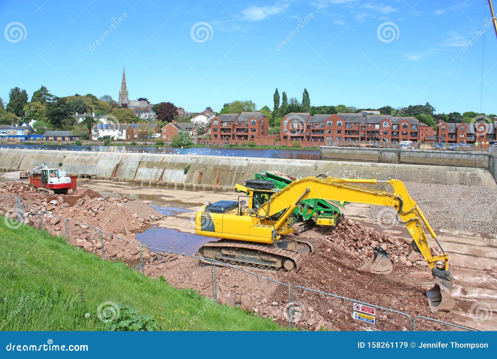digger working on exeter flood defences