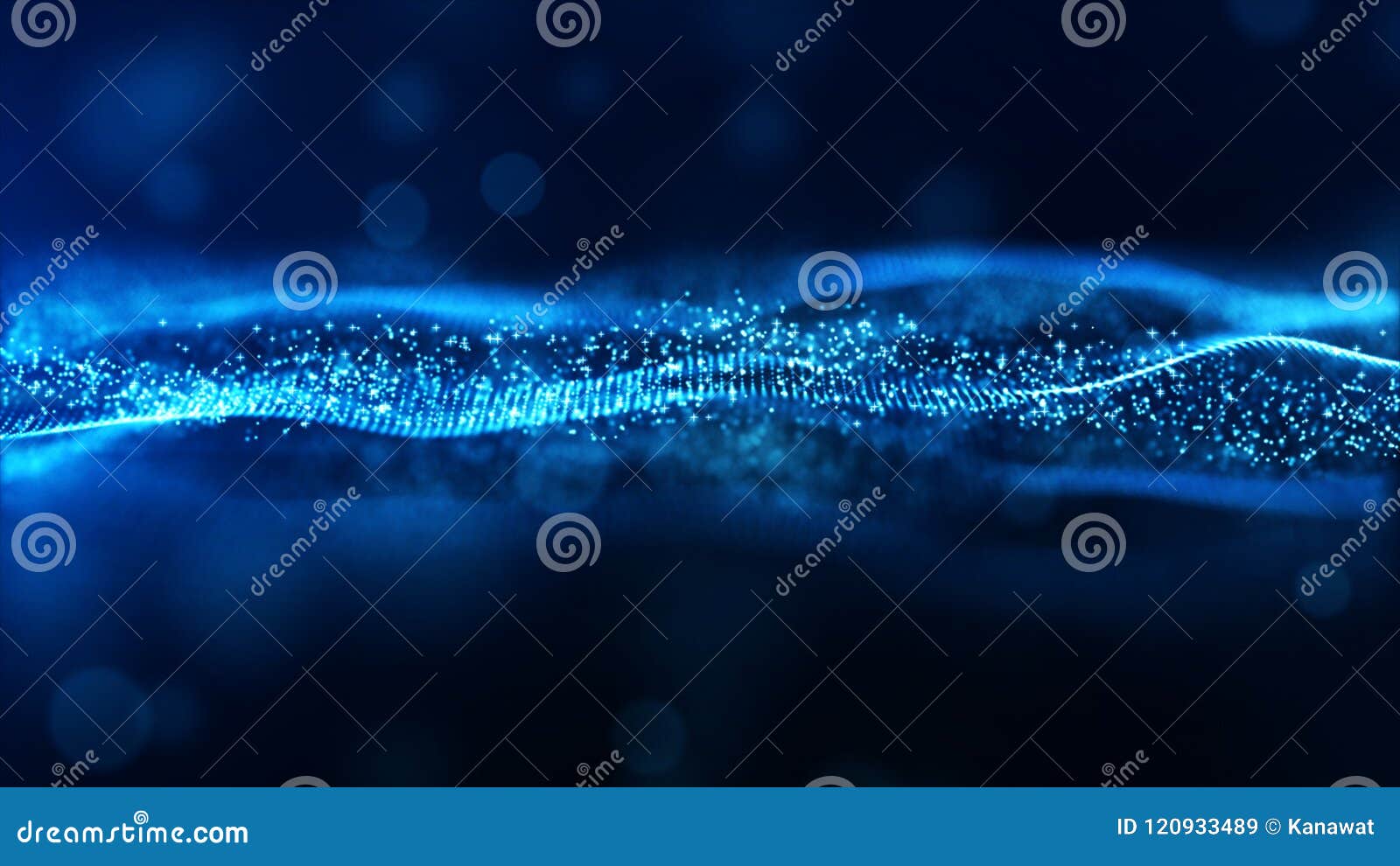 digital abstract blue color wave particles flow background