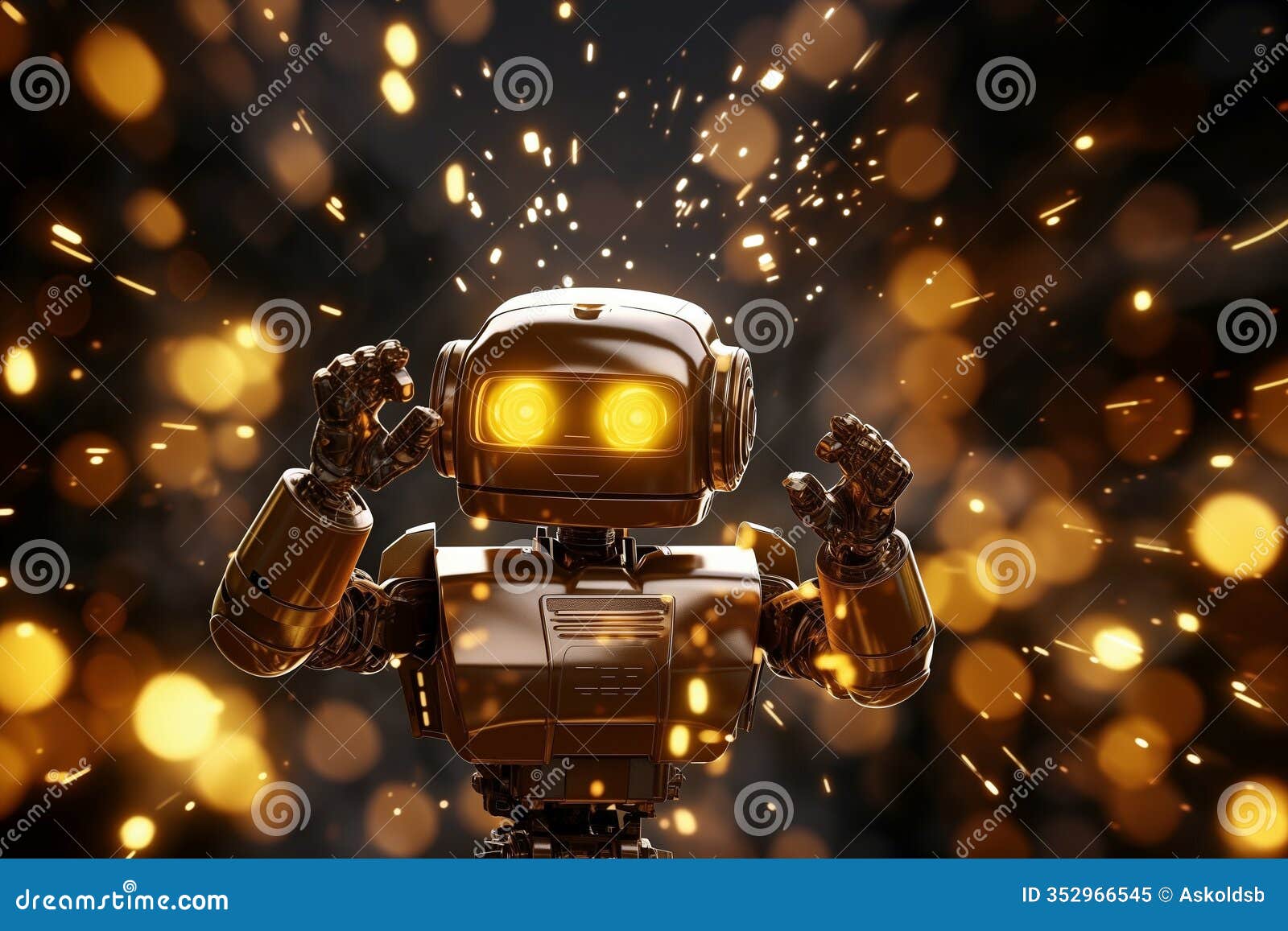 a glowing digital animation of a robot in motion, artistic bokeh background