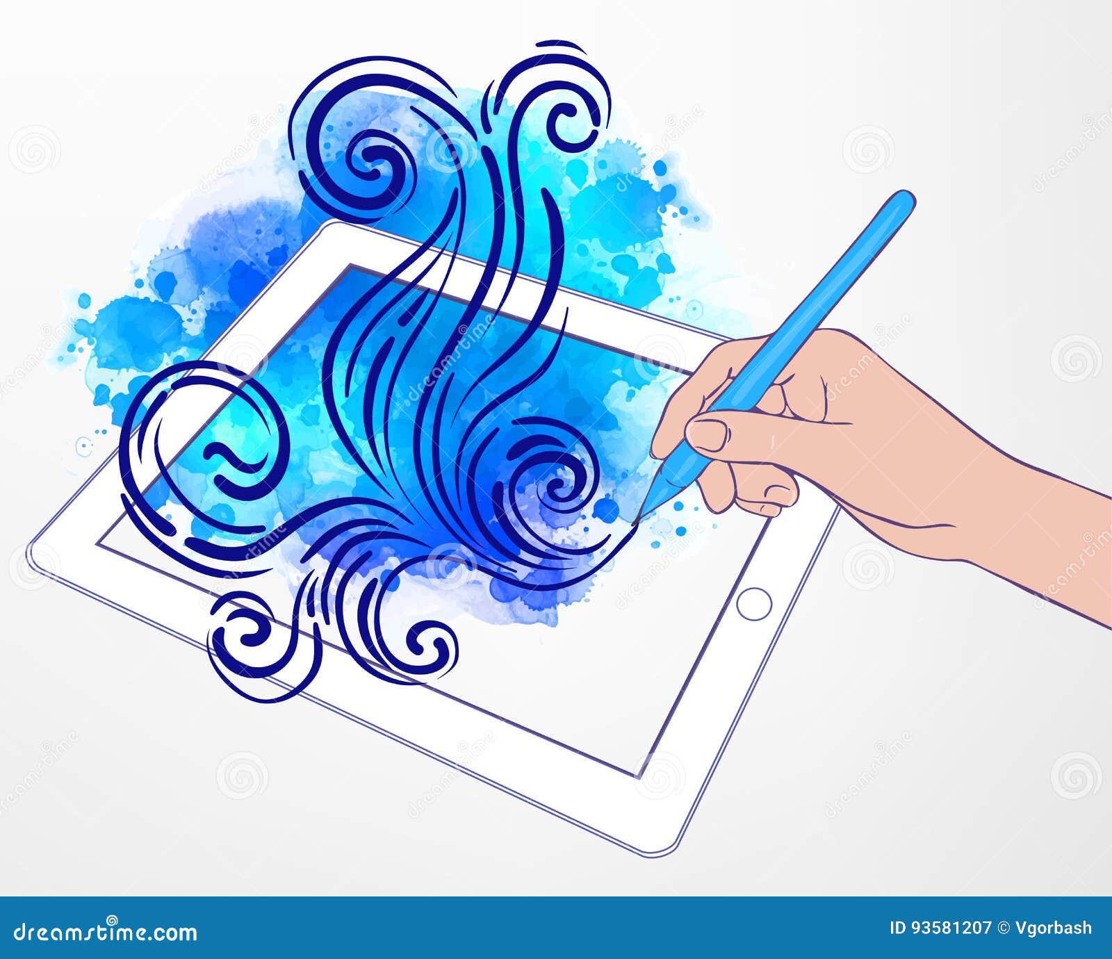 Digital Art Creating Technology Concept. Portable Tablet And Human 