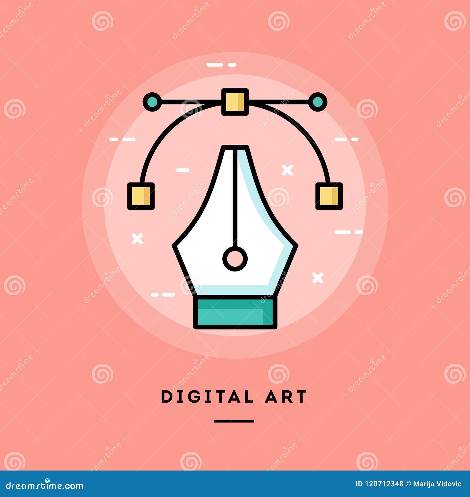Digital Art, Flat Design Thin Line Banner Stock Illustration