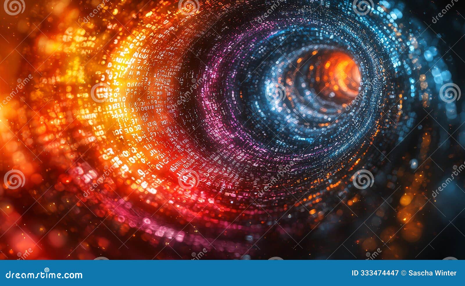 this digital art piece vividly illustrates random numbers spiraling into a dynamic vortex, representing the immense power and