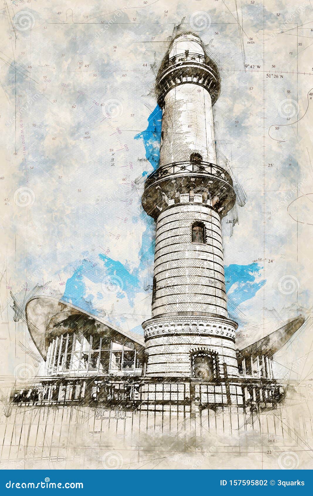 digital artistic sketch of a lighthouse in warnemuende in germany