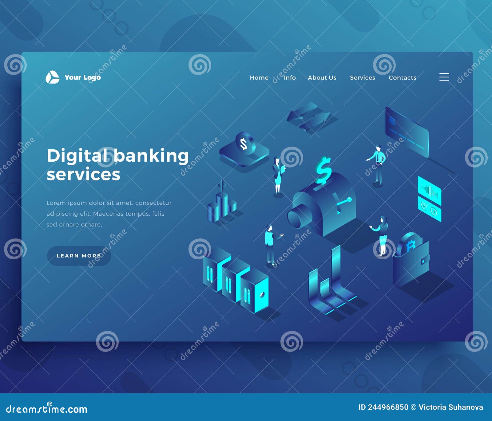 digital banking isometric landing page template modern online payment software