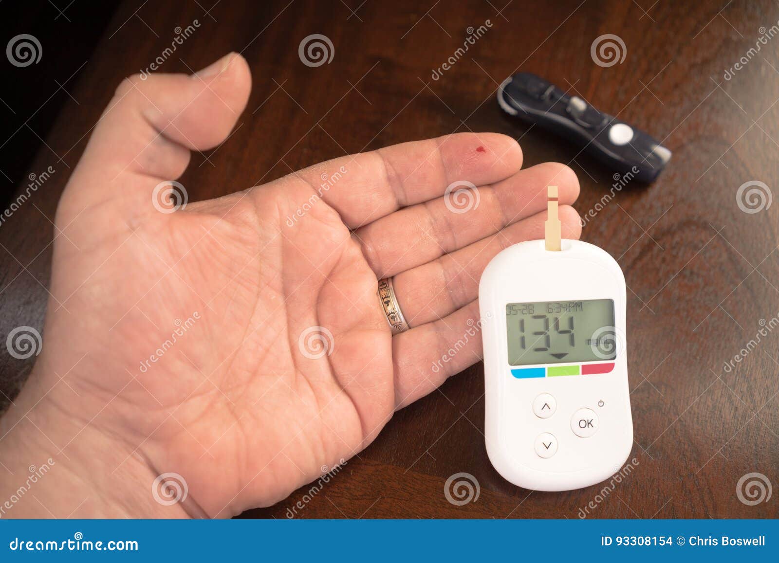 Digital Blood Sugar Glucose Tester Diabetic Fingertip Test Stock Photo