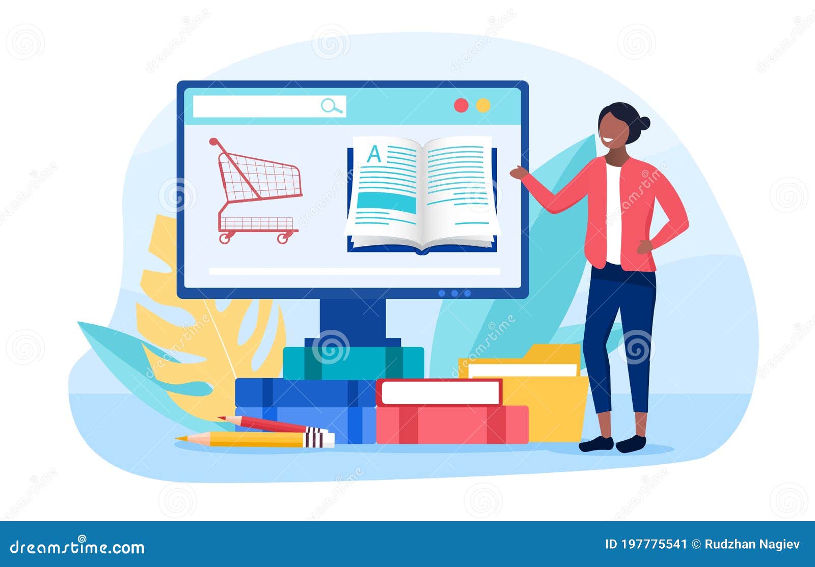 Digital bookstore concept stock vector. Illustration of computer
