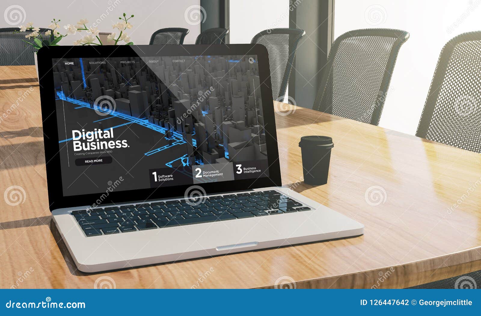 Download Digital Business Website Screen Laptop At Conference Room Mockup Stock Illustration Illustration Of Digital Meeting 126447642