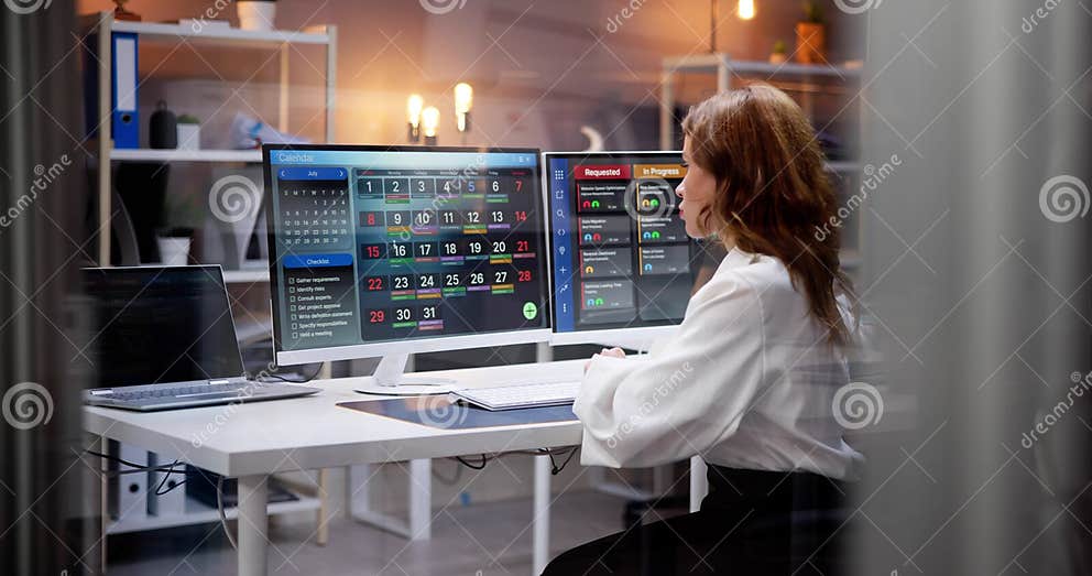 Digital calendar schedule software in office stock image image of