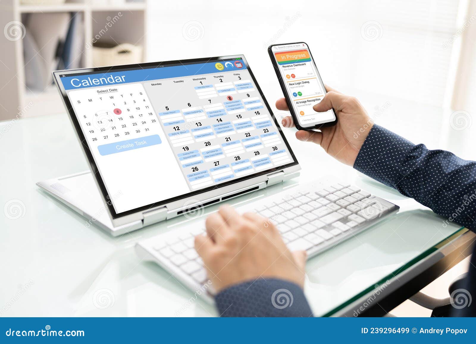 Digital calendar schedule software in office stock image image of