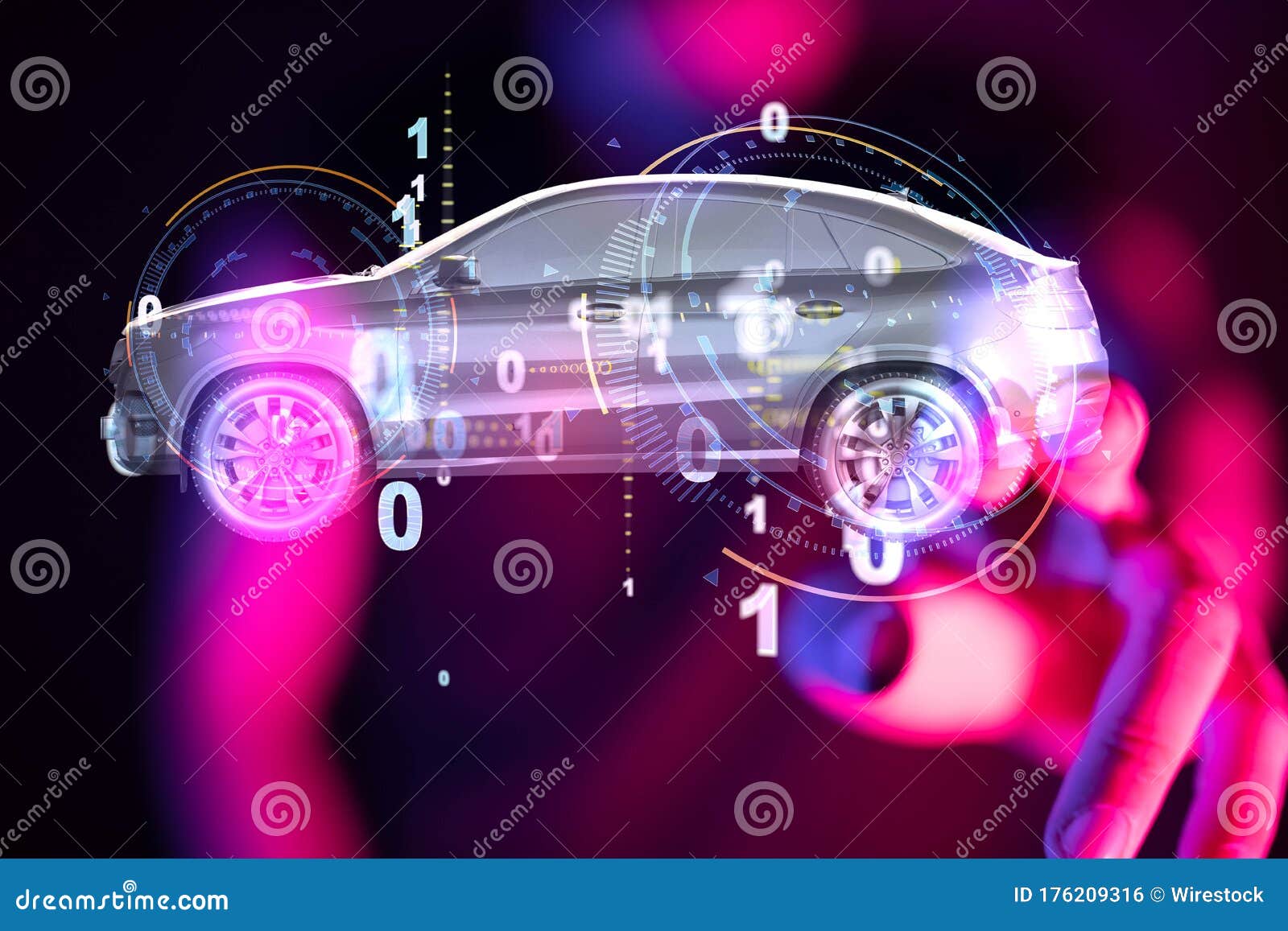 A Digital Car Technology Smart in Virtuel Room Stock Illustration