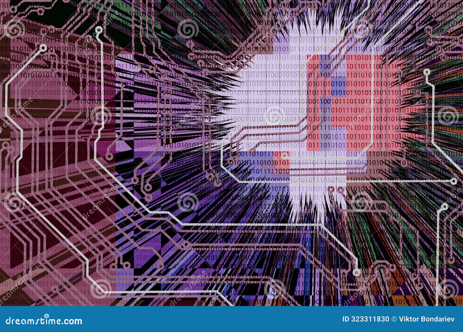 Digital Circuits Explode in a Burst of Binary Code Stock Photo - Image ...
