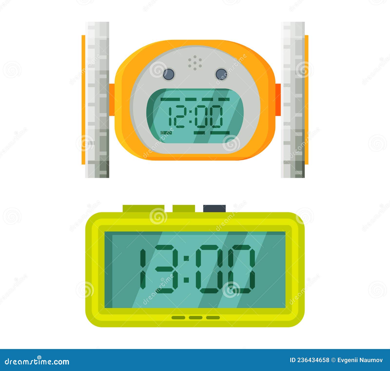 Digital Clock with Clockwork Mechanism Displaying Time Vector Set Stock