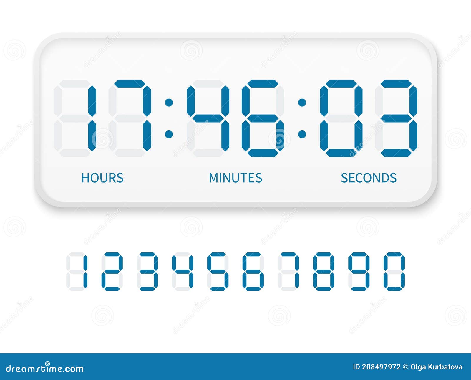 Digital clock numbers flat electron watch screen modern white alarm