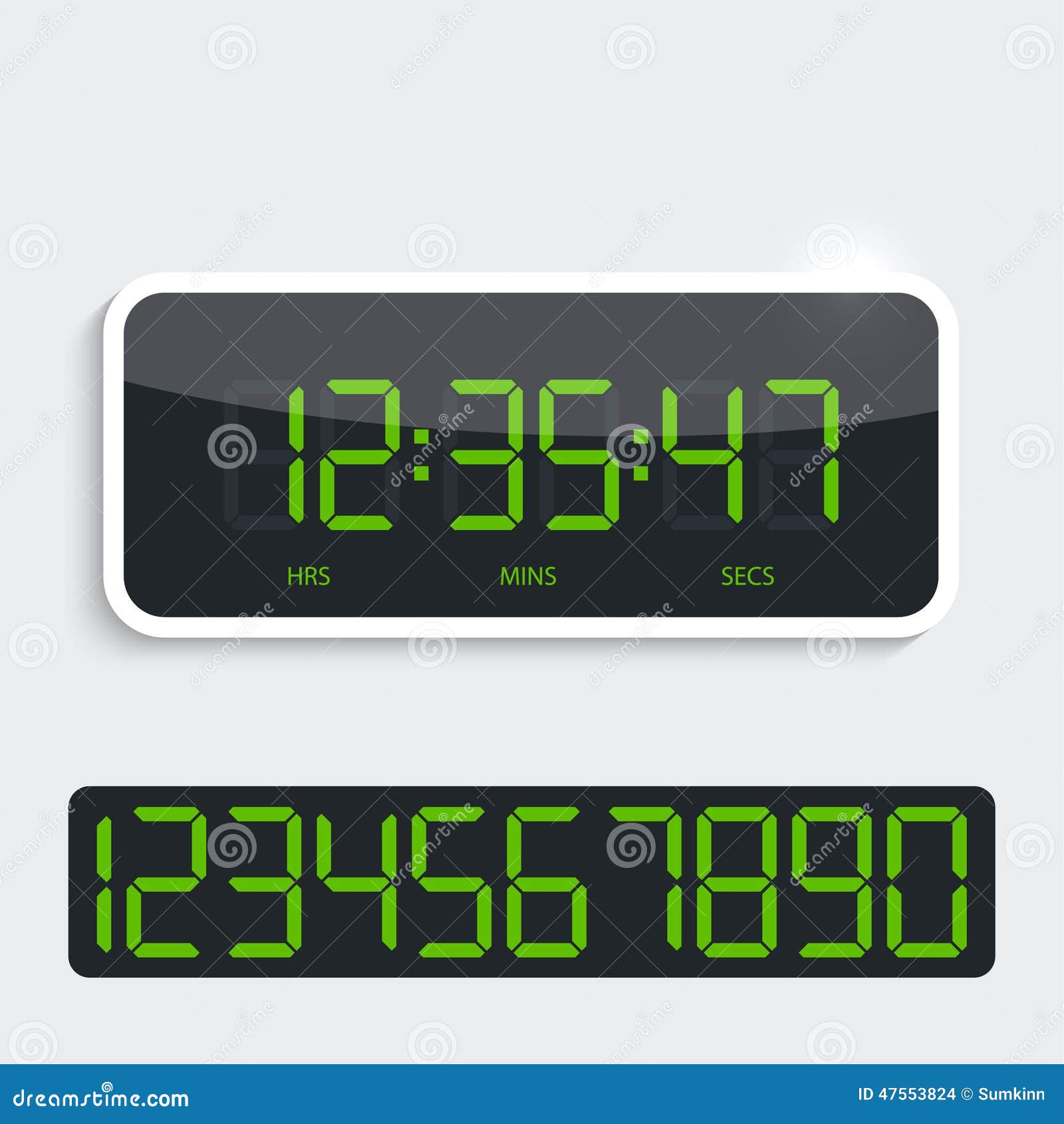 Digital Clock with Shiny Plastic Panel. Additional Stock Vector