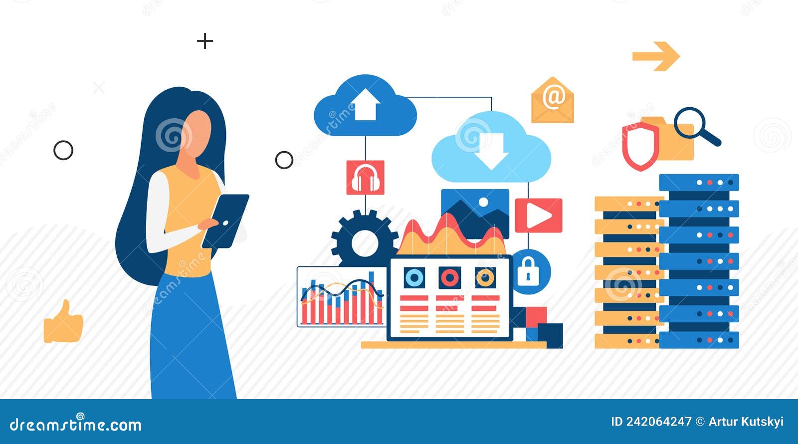 Digital Cloud Data Technology Server Storing Information Stock Vector