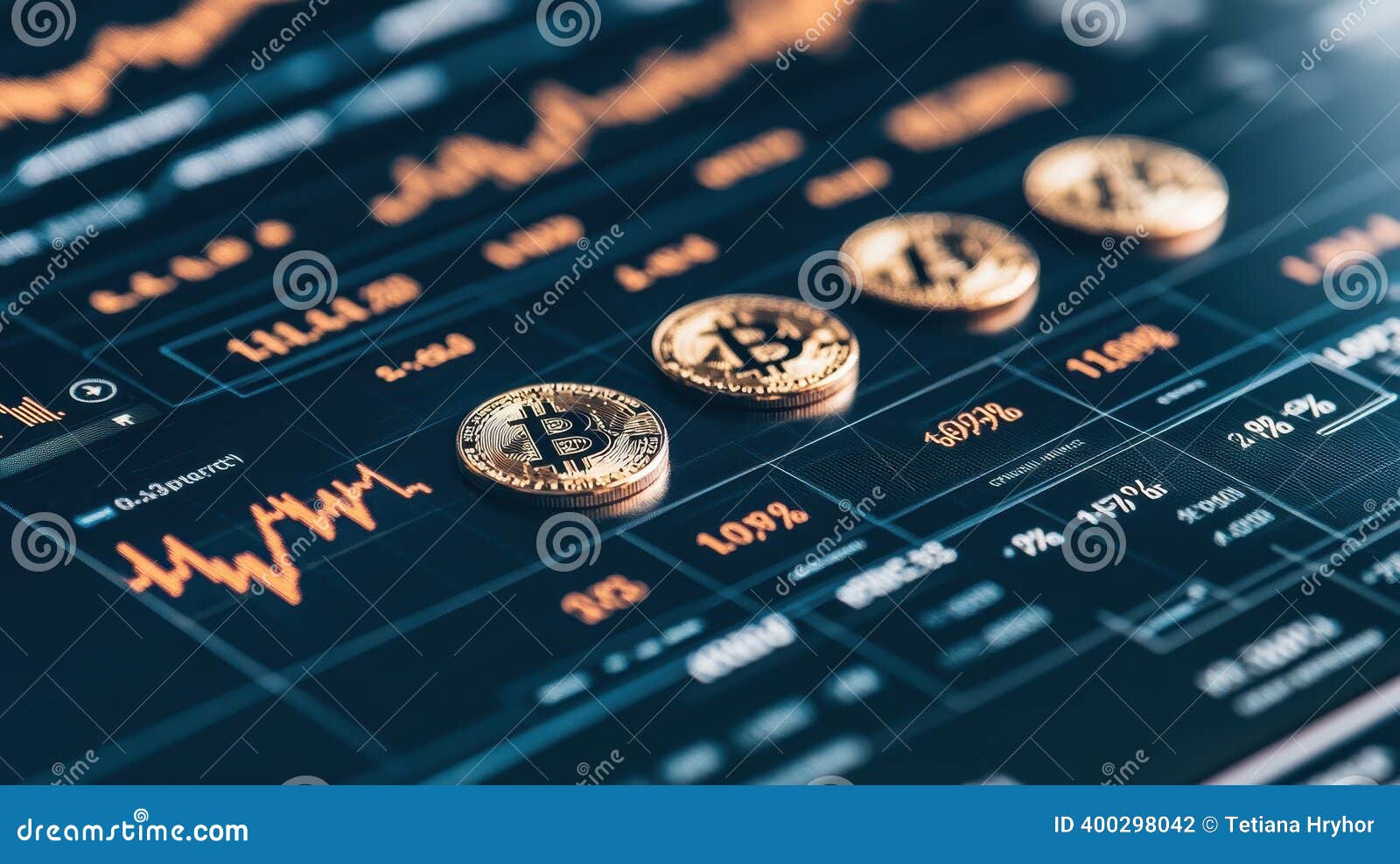 Digital Coins Placed on Data Charts Represent Cryptocurrency Trading  Activity with Orange Financial Line Graphs and Monetary Stock Photo - Image  of value, money: 400298042