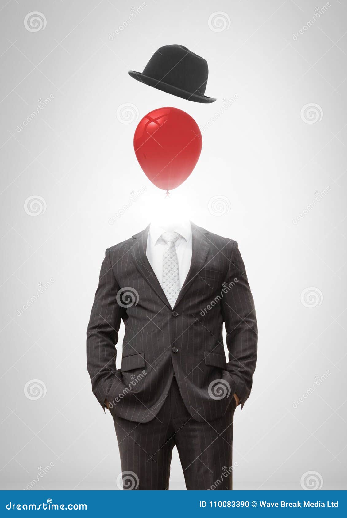 Headless Man with Surreal Floating Hat and Balloon Stock Illustration -  Illustration of gray, effect: 110083390